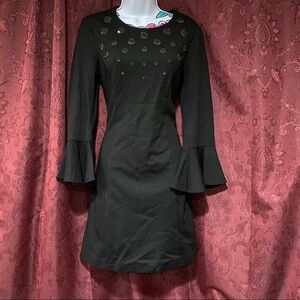 Trina Turk Black Bell Sleeve Embellished Dress
